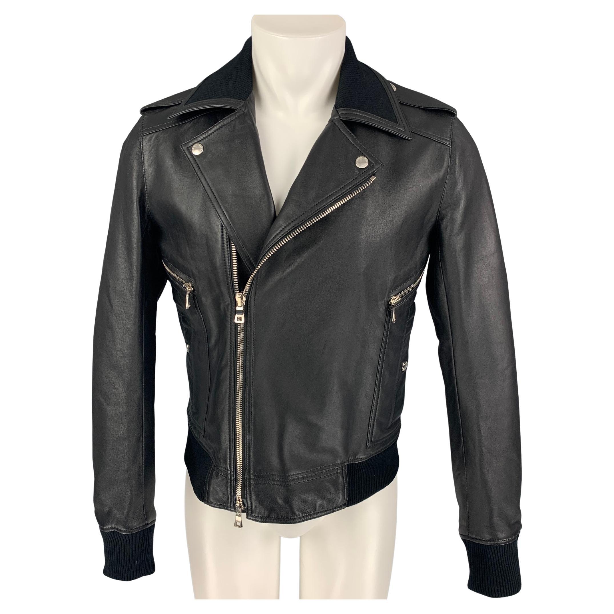 Balmain Black Leather Jacket, Size 38 For Sale at 1stDibs