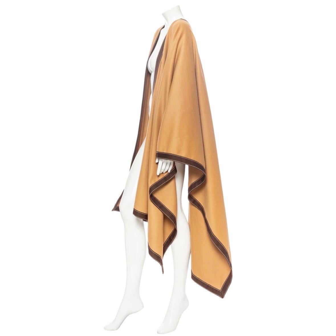 Balmain Camel Wool-Blend Contrast-Trim Draped Poncho Fall2020 For Sale 1