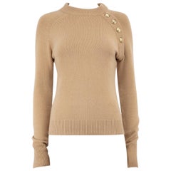 Balmain Camel Wool Knit Button Detail Jumper Size XS