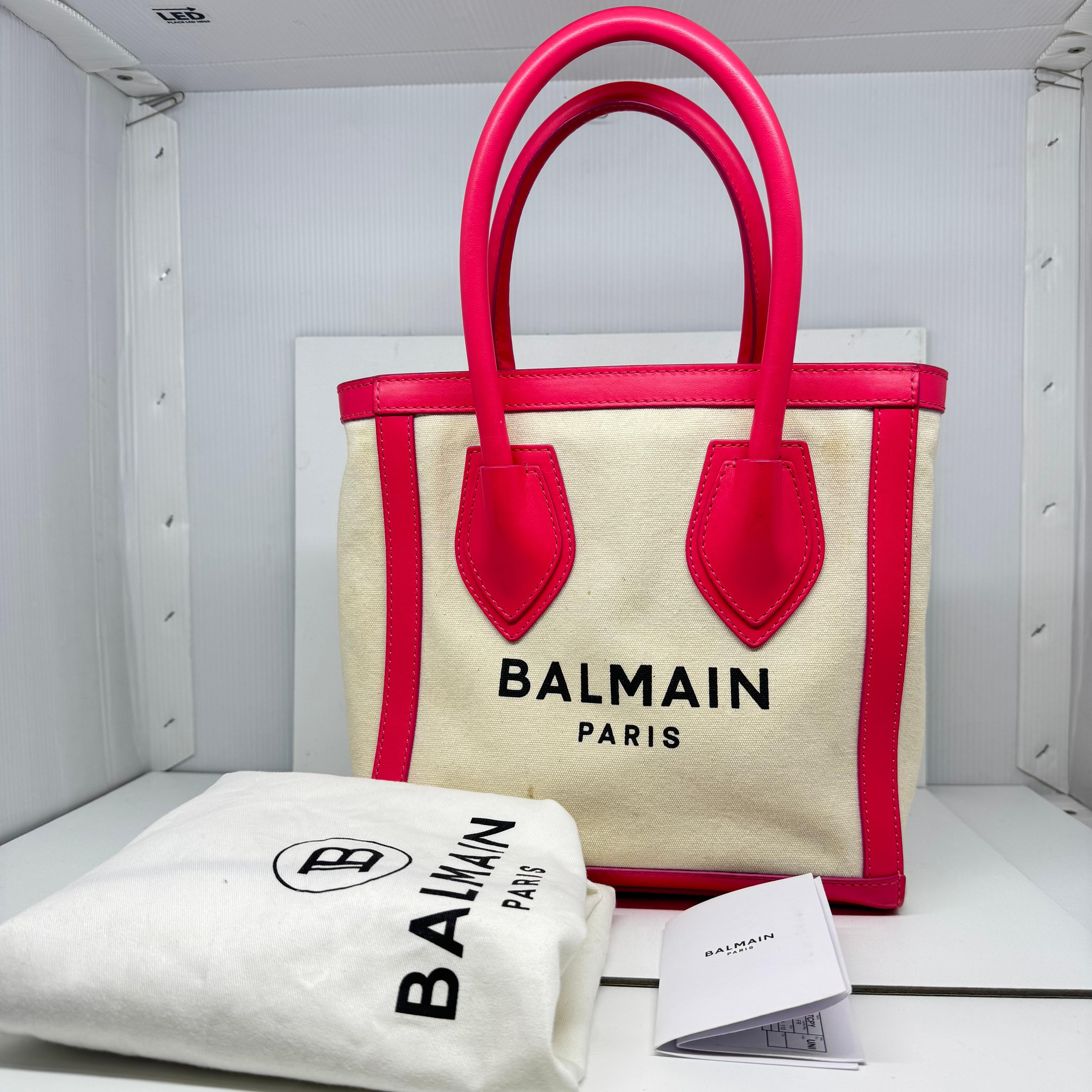 Balmain Canvas Pink Crossbody Tote (Beige)