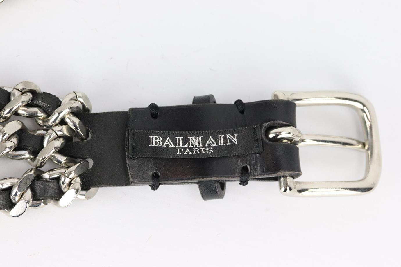 Women's Balmain Chain Embellished Leather Waist Belt 80 Cm