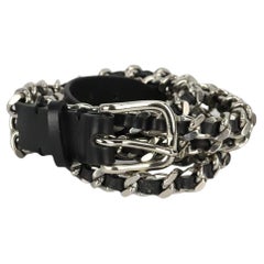 Balmain Chain Embellished Leather Waist Belt 80 Cm