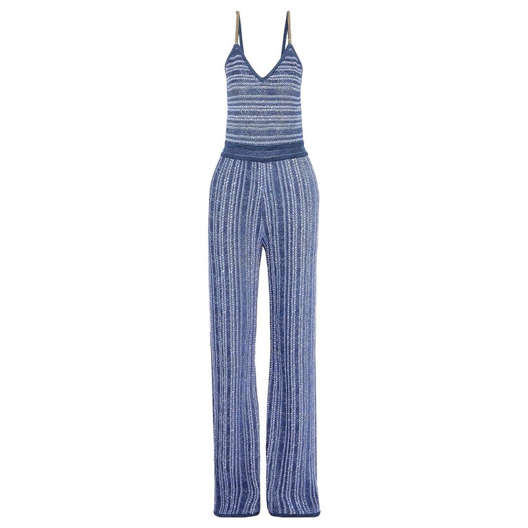Balmain Chain-Trimmed Stretch-Knit Jumpsuit For Sale at 1stDibs