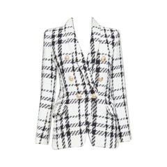 BALMAIN checked black white cotton tweed double breasted blazer jacket FR36 S