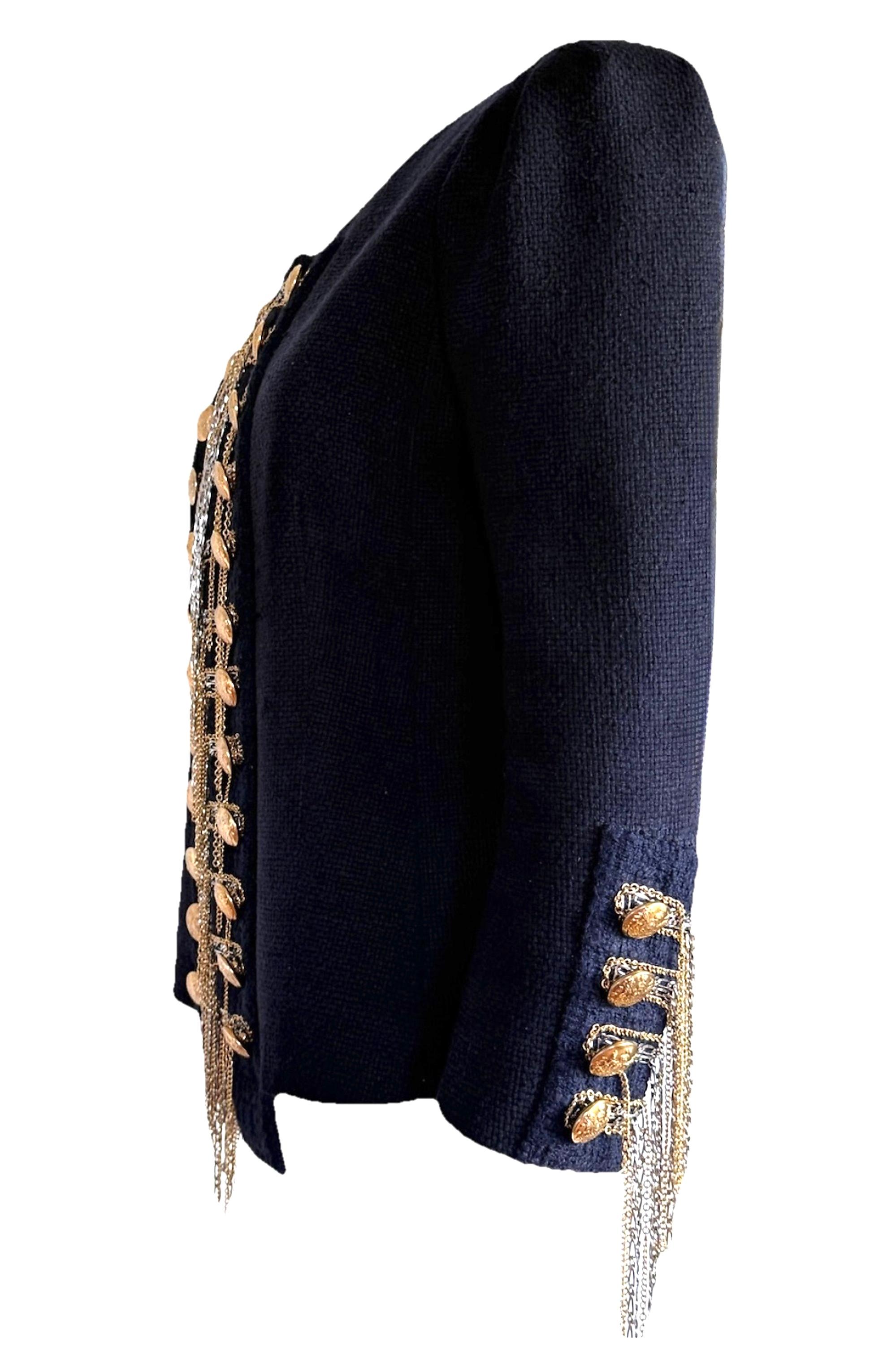 BALMAIN Christophe Decarnin Pasarela F/W 2010 Chaqueta de seda bouclé con adornos de cadenas Negro en venta