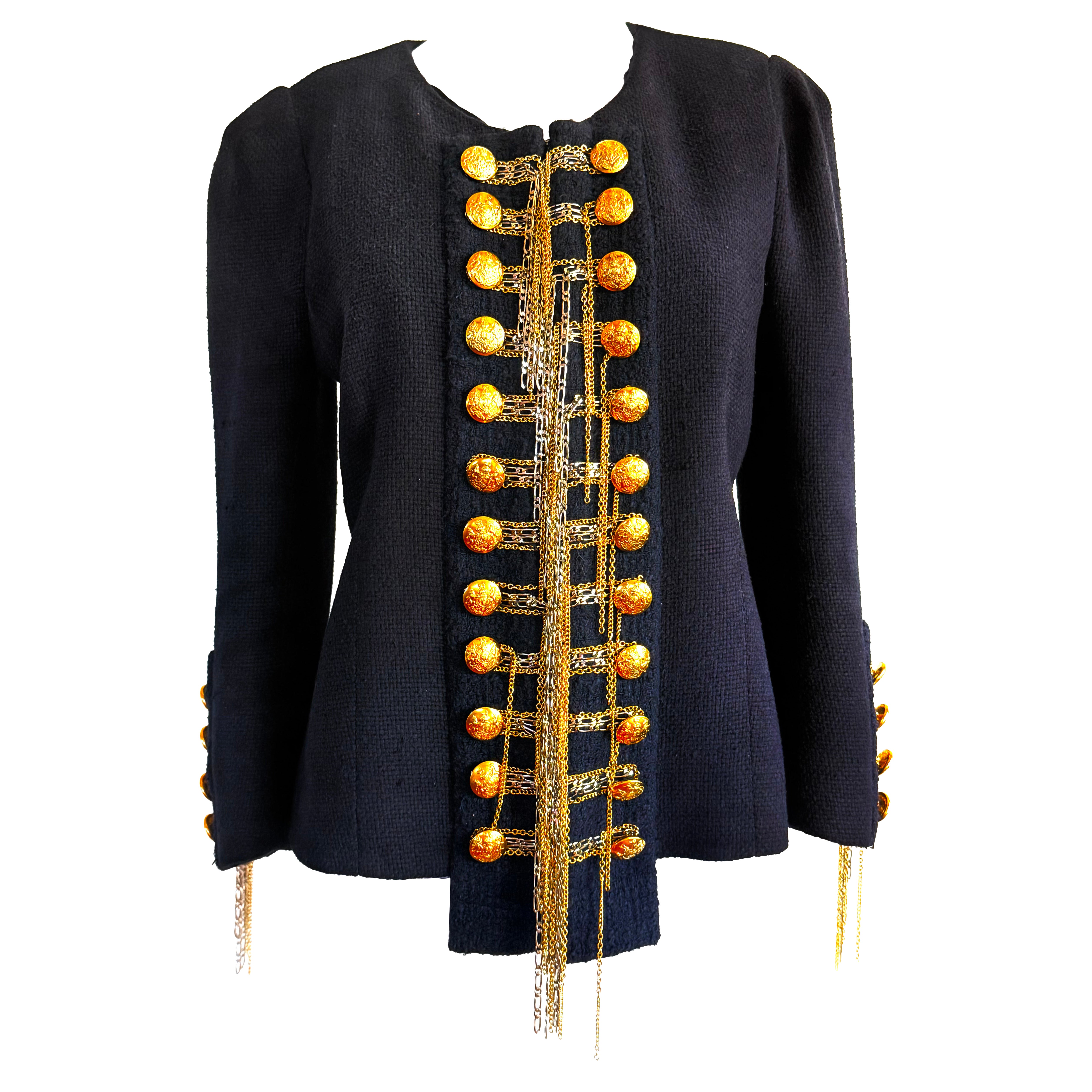 BALMAIN Christophe Decarnin Pasarela F/W 2010 Chaqueta de seda bouclé con adornos de cadenas en venta