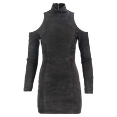 Balmain Cold Shoulder Stretch Suede Mini Dress FR 36 UK 8 