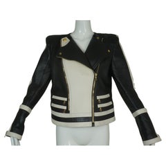 Balmain Color Block Leather Motorcycle Jacket 