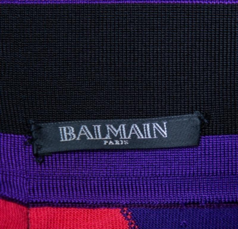 Balmain Colorblock Knit Mini Skirt S In Good Condition For Sale In Dubai, Al Qouz 2