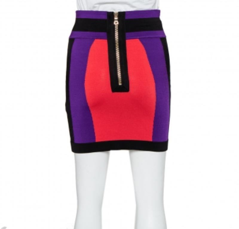 Balmain Colorblock Knit Mini Skirt S For Sale 1