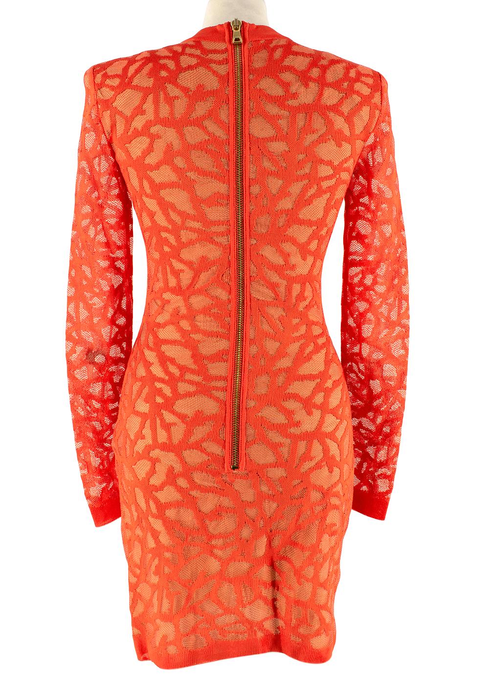 Red Balmain Coral Knit Fitted Mini Dress - Size US 2 For Sale