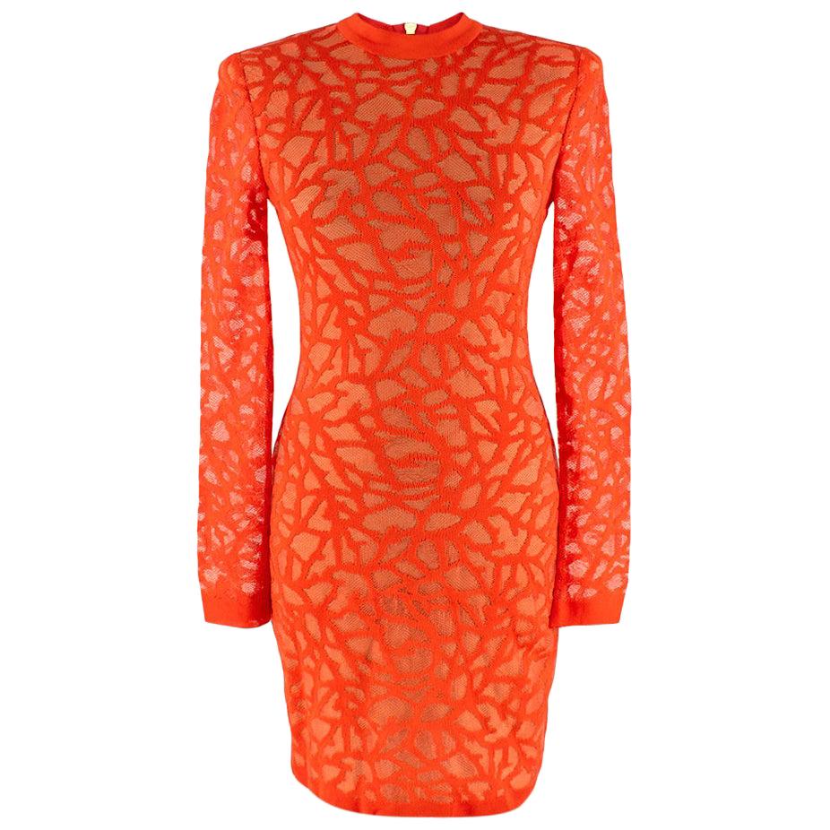 Balmain Coral Knit Fitted Mini Dress - Size US 2 For Sale