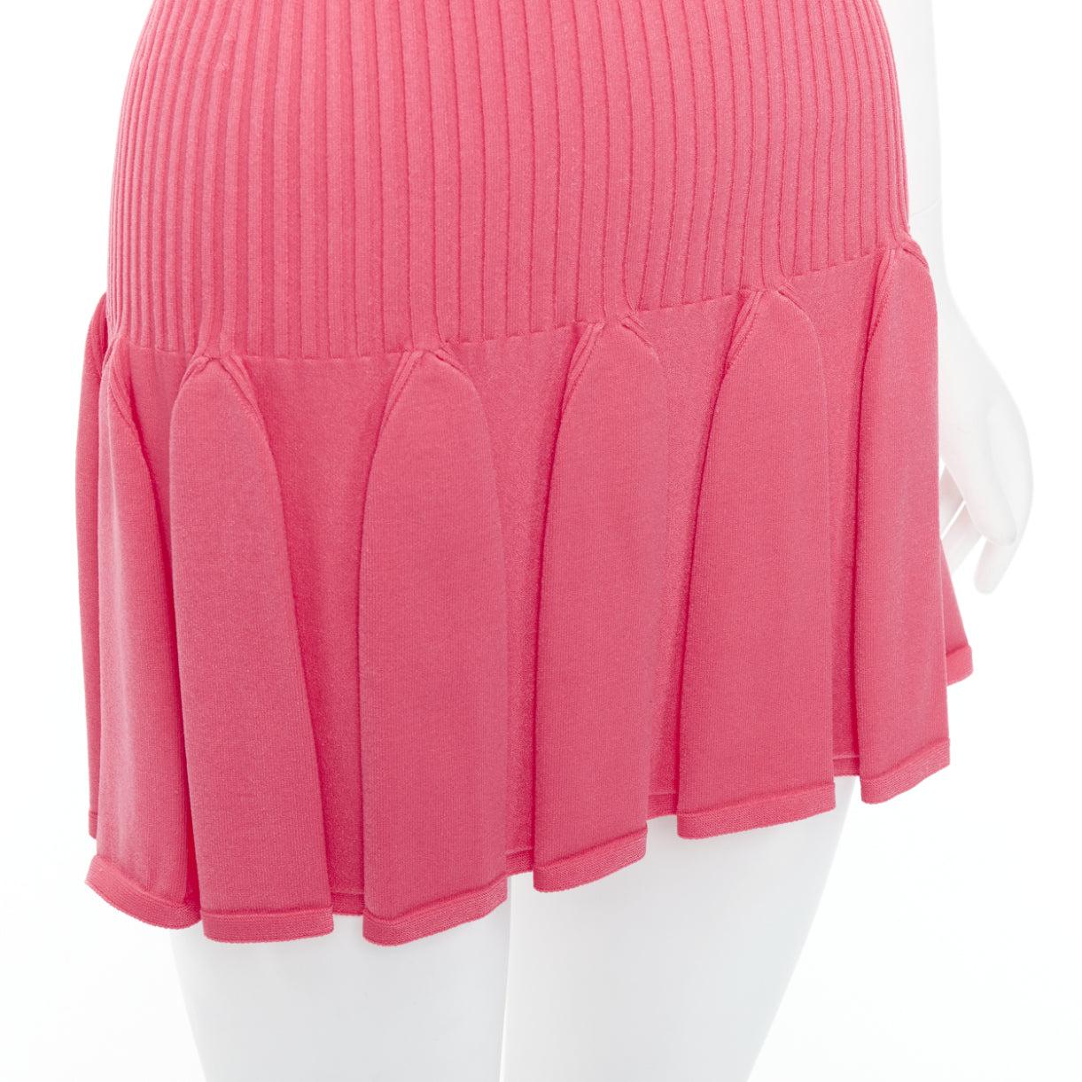 BALMAIN coral pink  keyhole neck ribbed flutter skirt mini dress FR34 XS
Reference: AAWC/A01272
Brand: Balmain
Designer: Olivier Rousteing
Material: Viscose, Blend
Color: Pink
Pattern: Solid
Closure: Pullover
Extra Details: Coral pink. Ribbed knit.