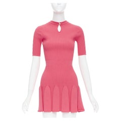 Balmain rosa corallo  mini abito con scollo a buco e gonna svolazzante a coste FR34 XS
