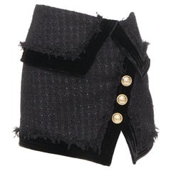 BALMAIN cotton blend metallic tweed gold varsity buttons foldover skirt FR34 XS