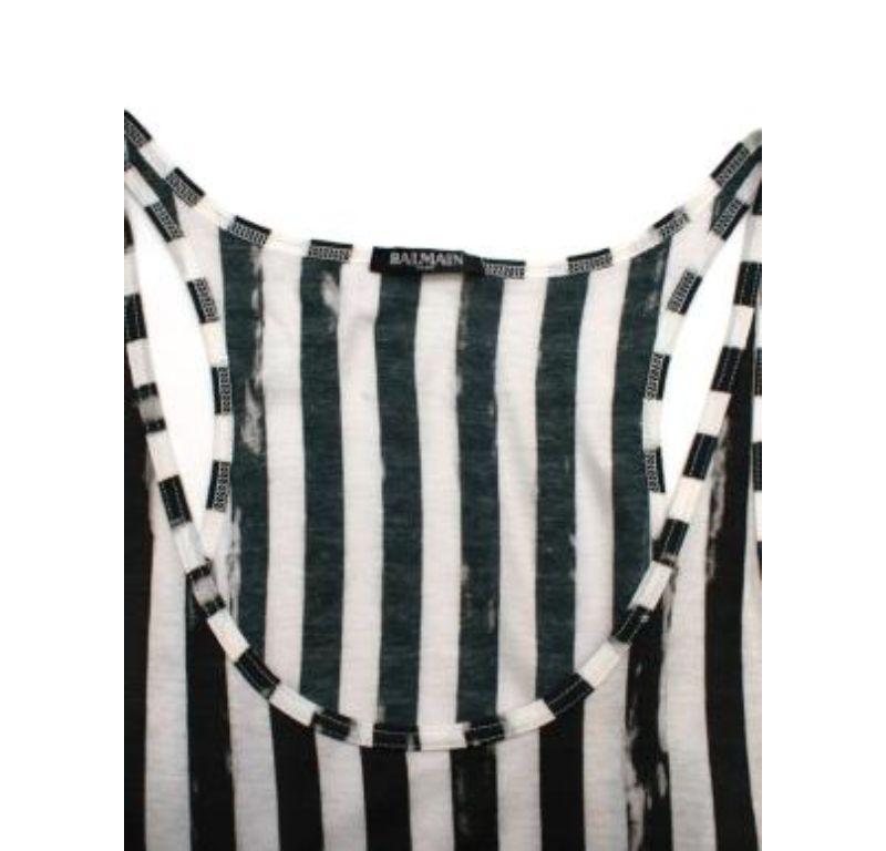 Women's Balmain Cotton Jersey Distressed Striped Tank Top For Sale