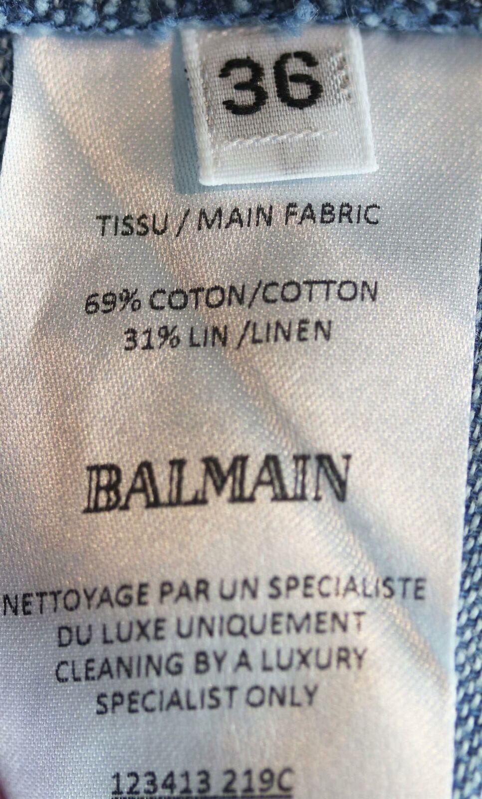 Blue Balmain Cotton & Linen Blend Chambray Maxi Dress