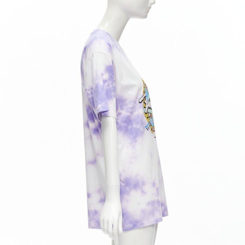 BALMAIN cotton purple tie dye Depuis 1945 logo 80's retro crew neck tshirt XXS In Excellent Condition For Sale In Hong Kong, NT