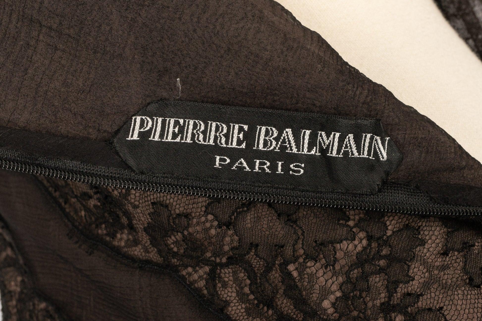 Robe Couture Balmain en crêpe de soie et dentelle noire transparente, vers 1990 en vente 1