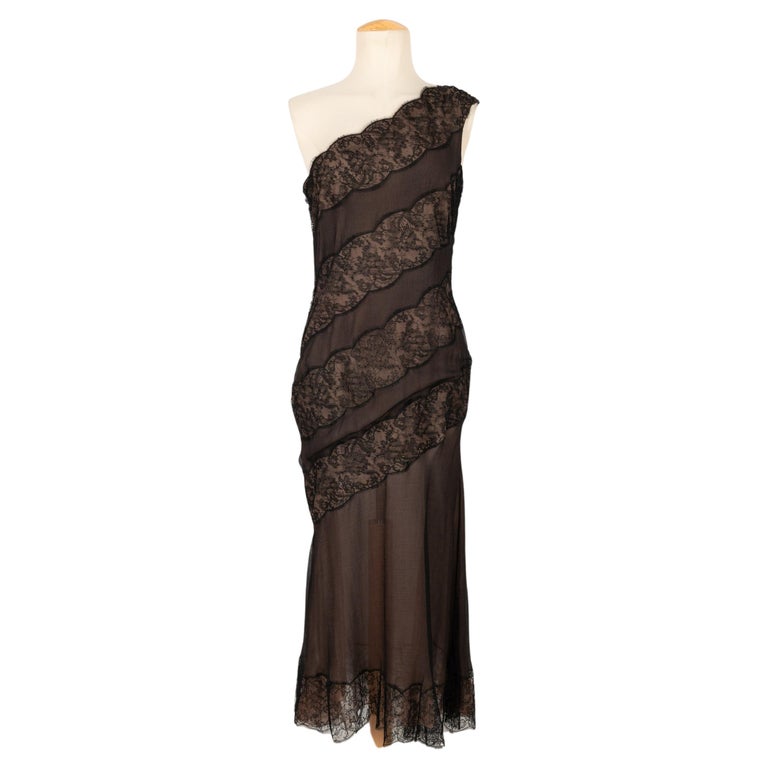Balmain Couture Dress in Silk Crepe and Transparent Black Lace, circa 1990s For Sale at 1stDibs Balmain Couture Dress in Silk Crepe and Transparent Black Lace, circa 1990s For Sale at 1stDibs