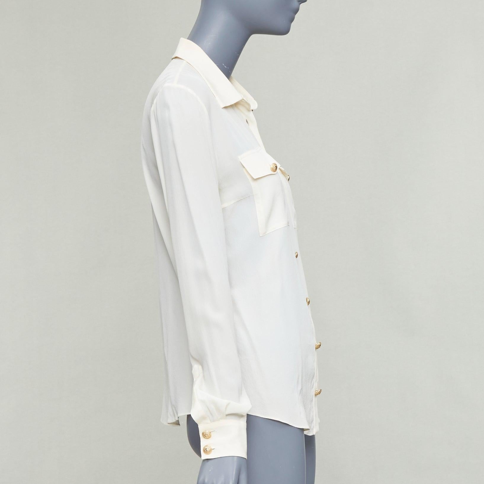 BALMAIN cream 100% silk gold buttons pocketed military blouse FR36 S en Bastante bueno estado para la venta en Hong Kong, NT