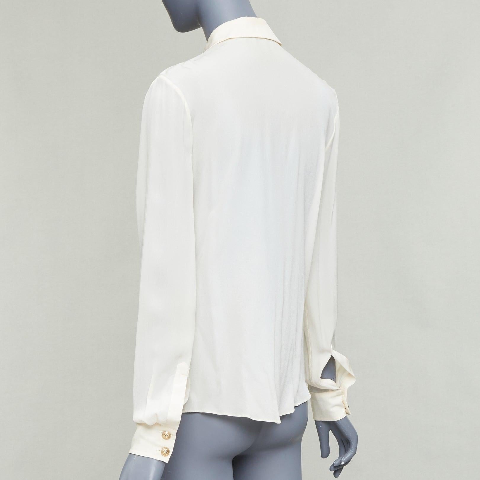 BALMAIN cream 100% silk gold buttons pocketed military blouse FR36 S en venta 1