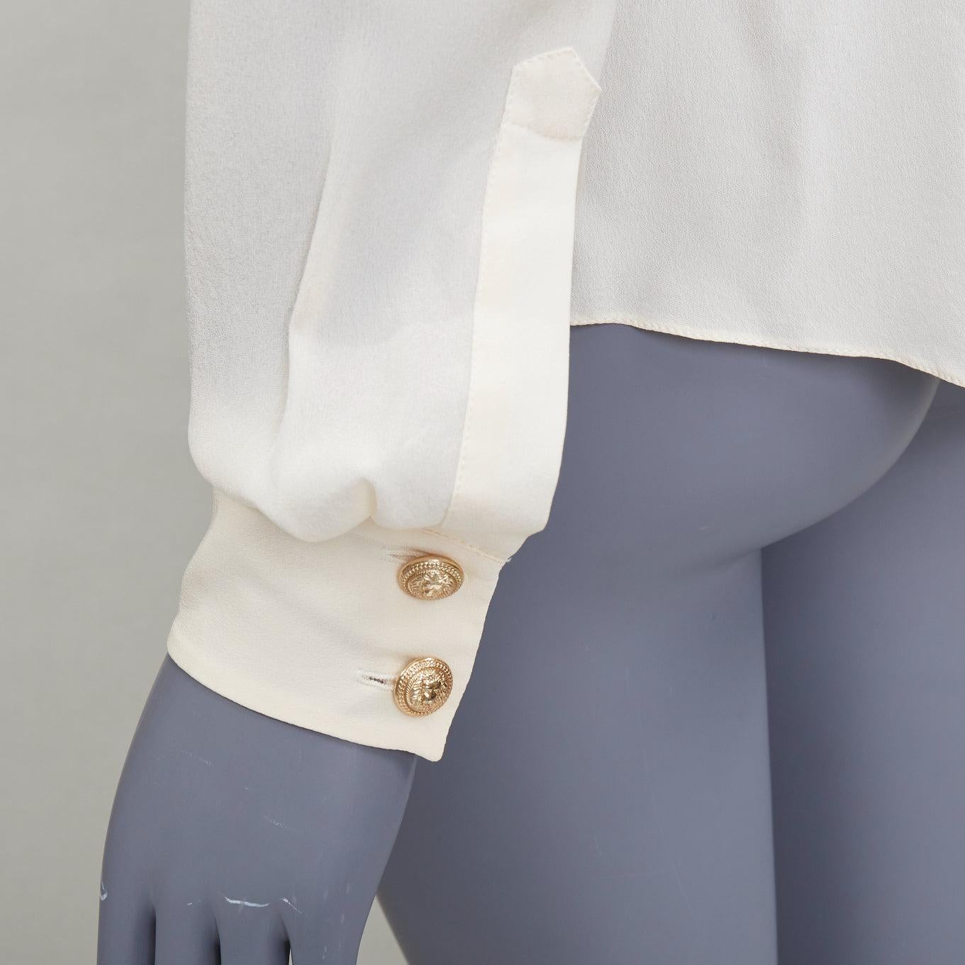BALMAIN cream 100% silk gold buttons pocketed military blouse FR36 S en venta 2