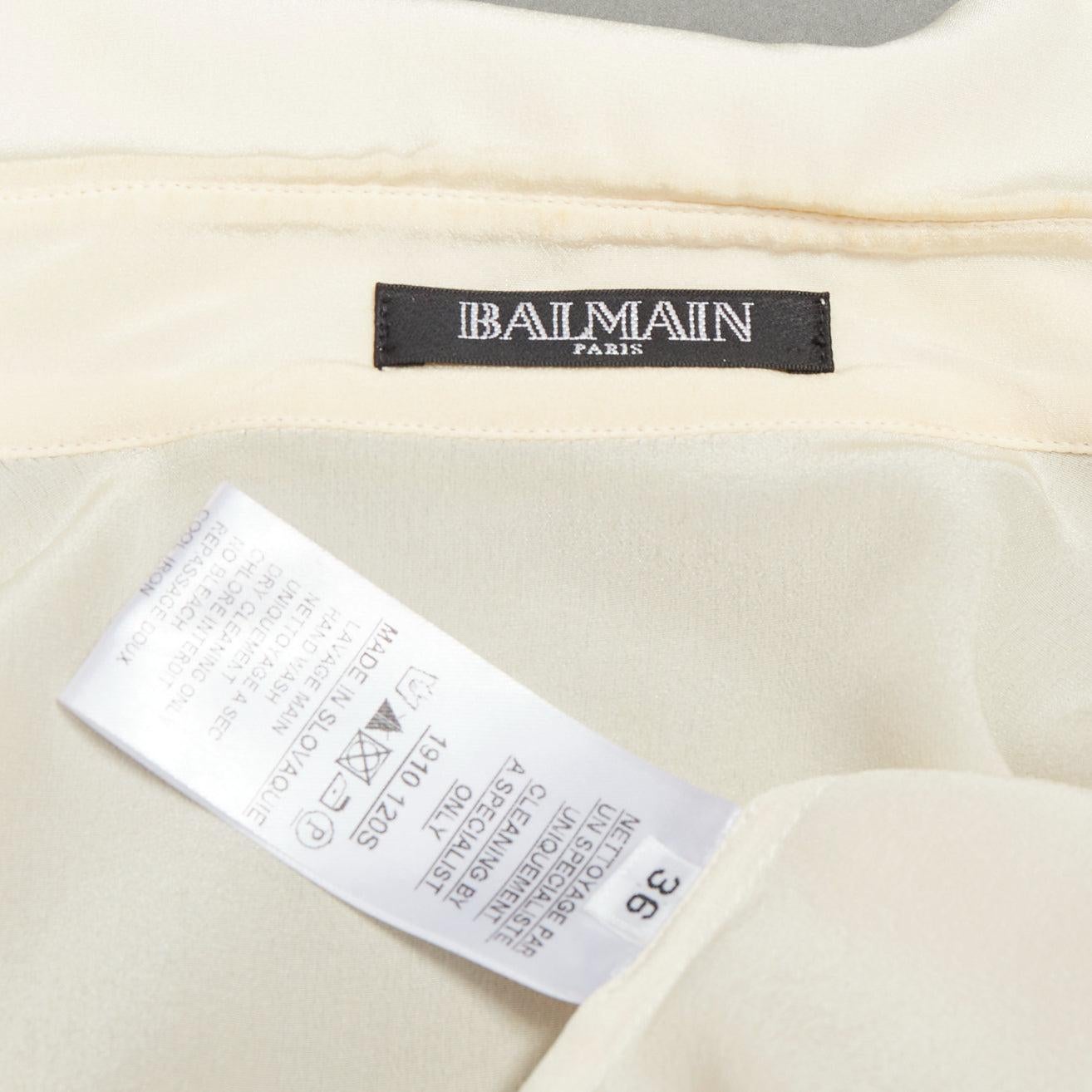BALMAIN cream 100% silk gold buttons pocketed military blouse FR36 S en venta 3