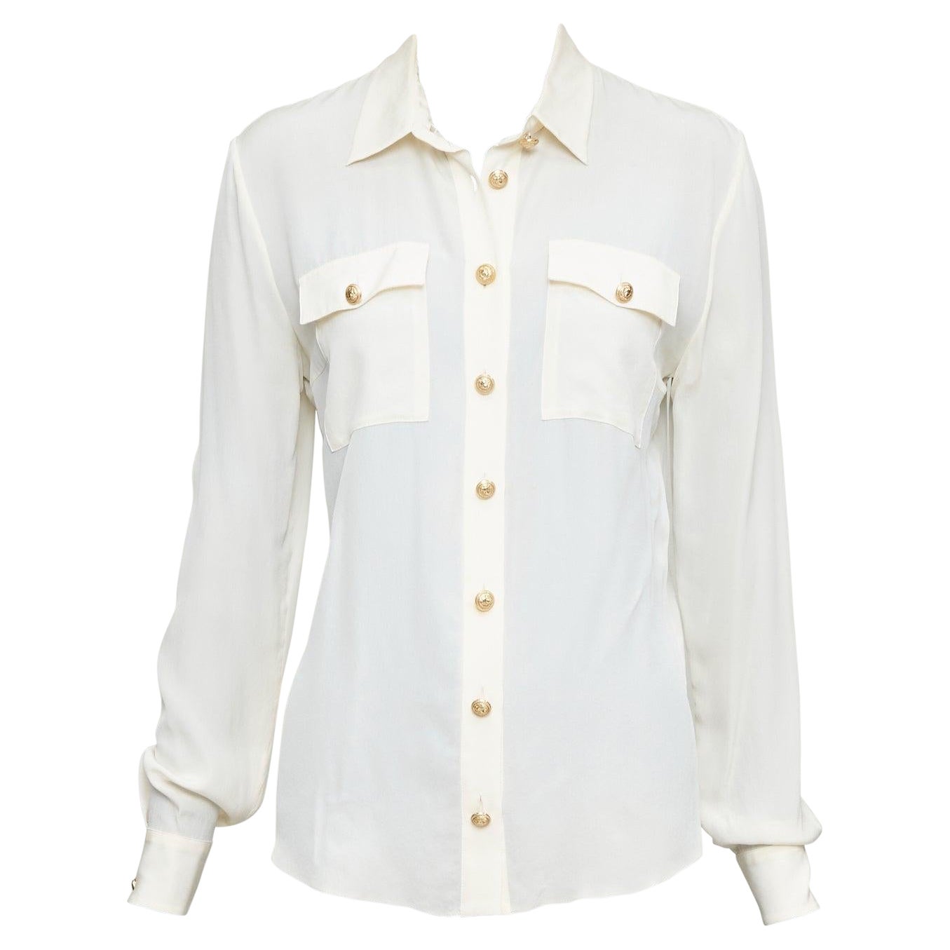 BALMAIN crema 100% seda botones dorados blusa militar con bolsillos FR36 S