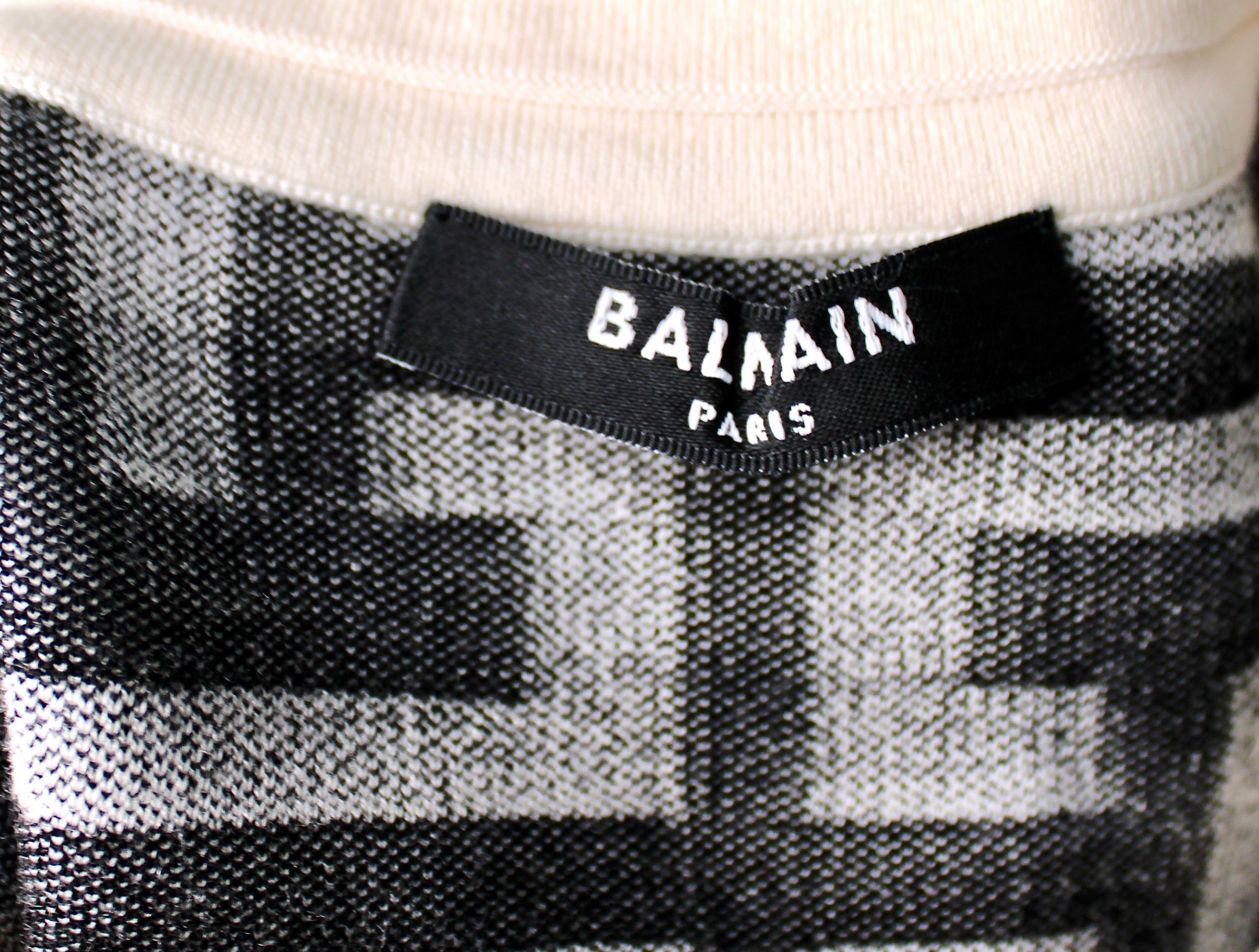 Balmain Cream & Black Logo Monogram Cropped Top sans manches en vente 2