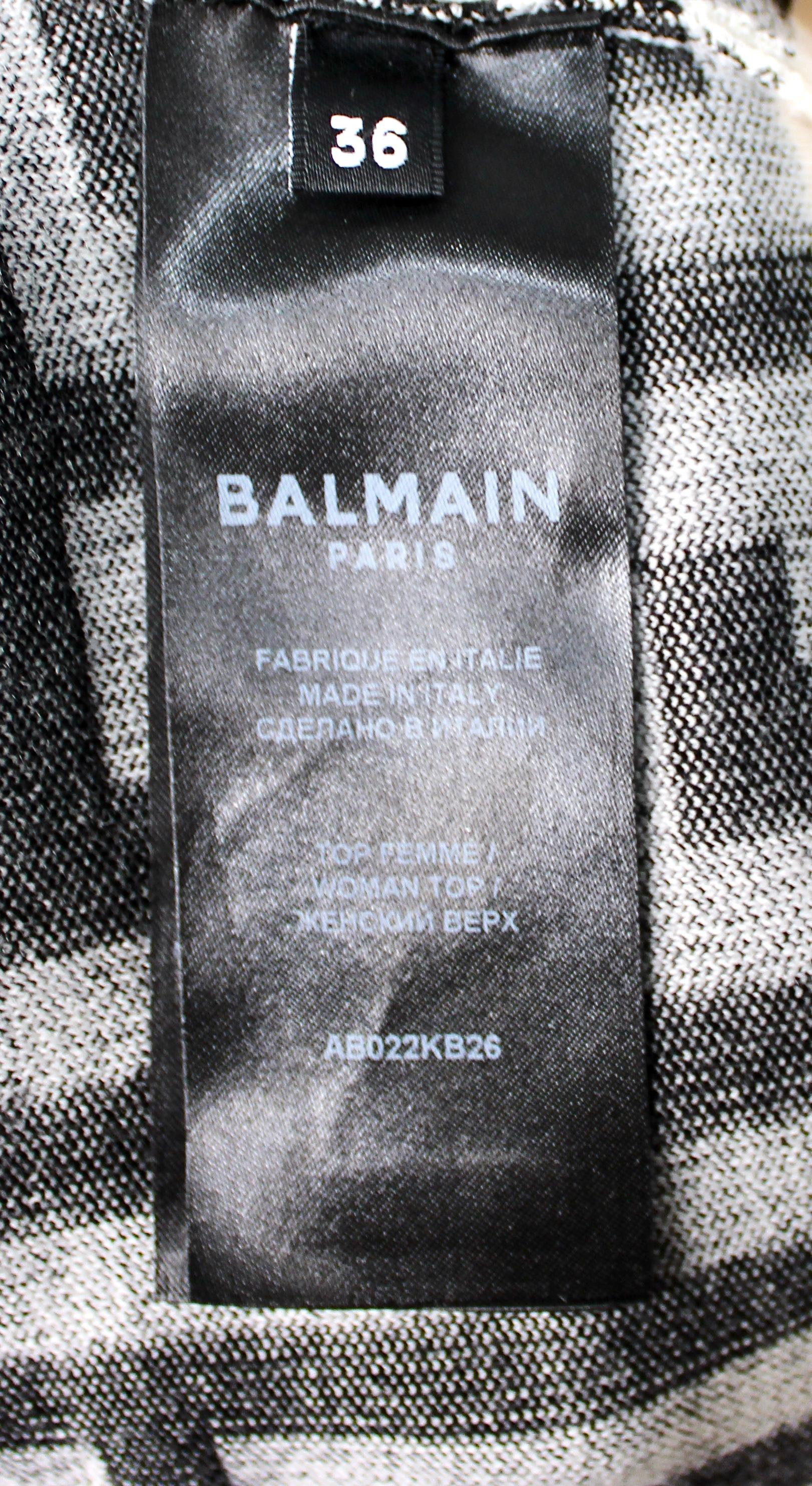 Balmain Cream & Black Logo Monogram Cropped Top sans manches en vente 3