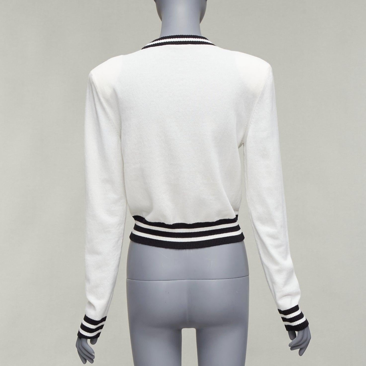 BALMAIN cream black wool cashmere logo padded shoulder sweater FR34 XS For Sale 1