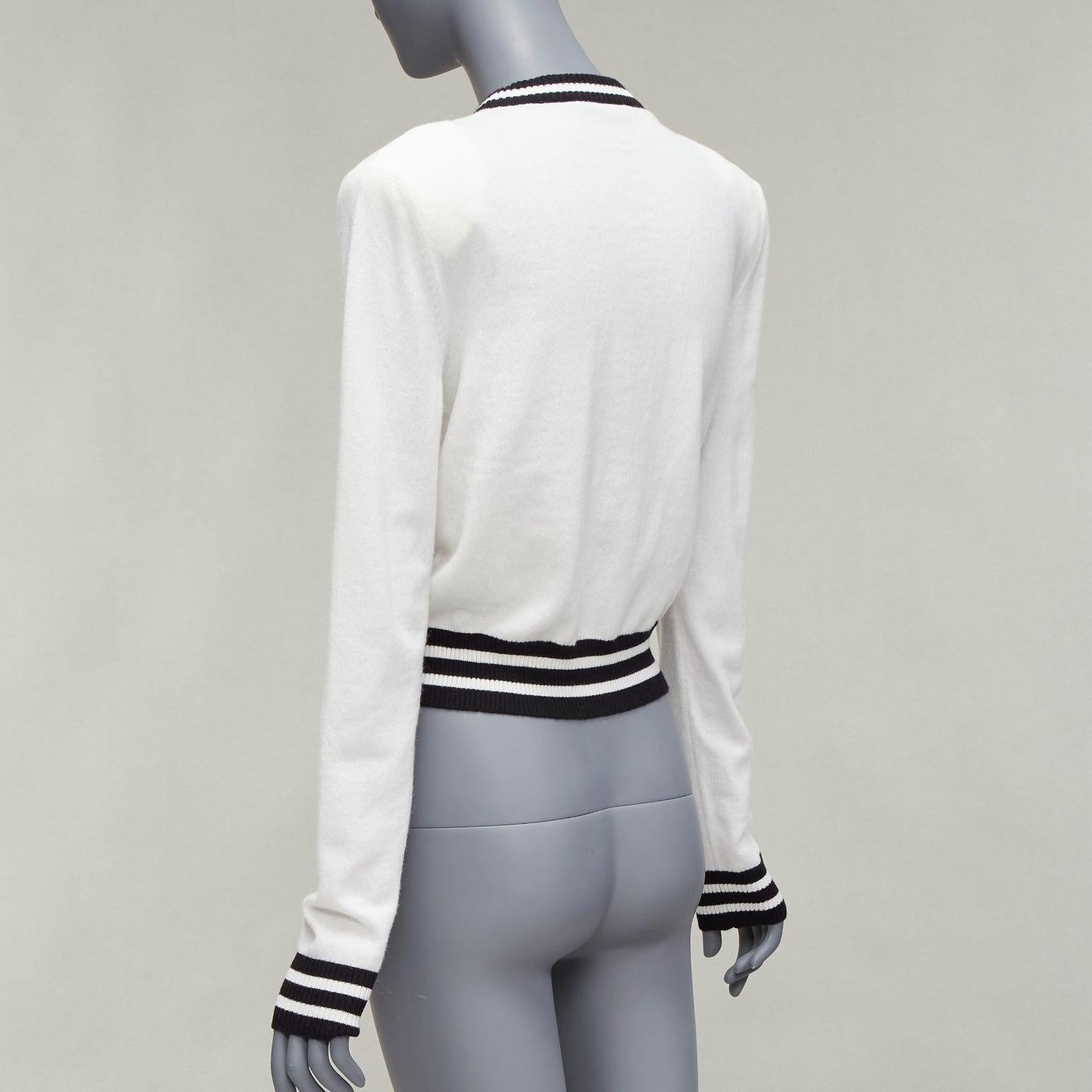 BALMAIN cream black wool cashmere logo padded shoulder sweater FR34 XS For Sale 2