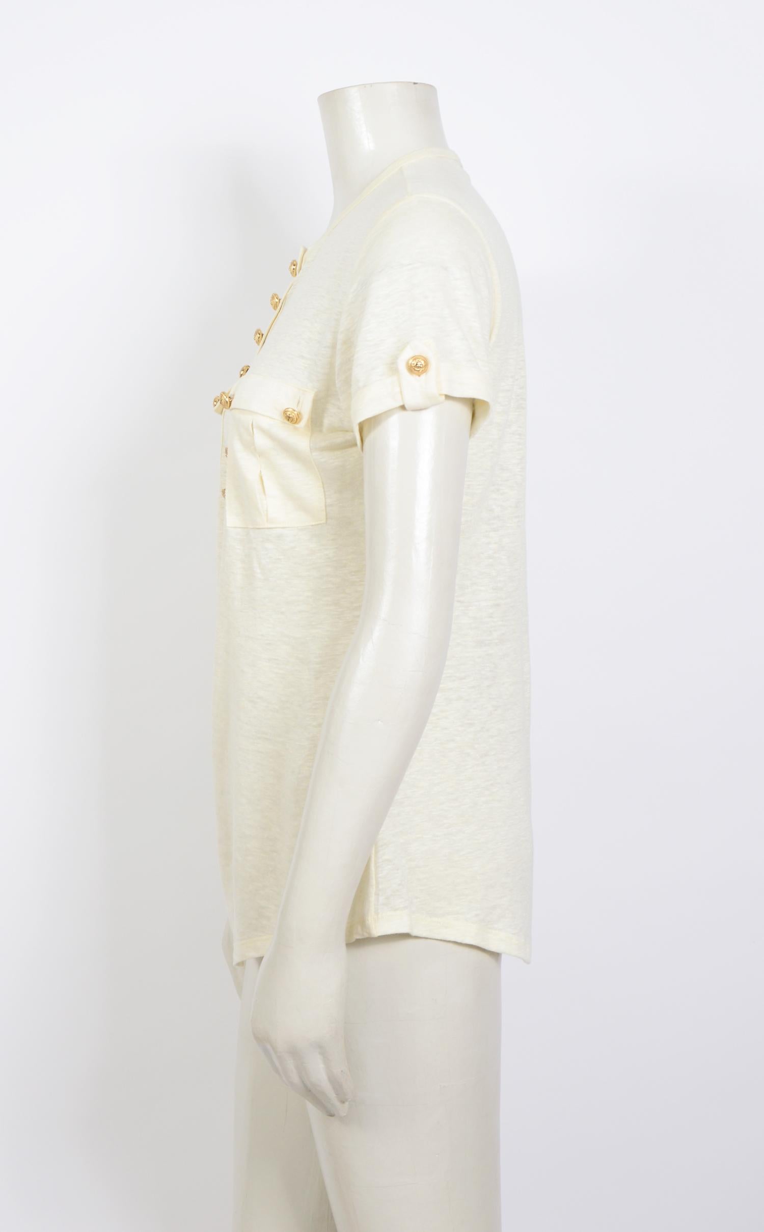 balmain white t shirt gold buttons