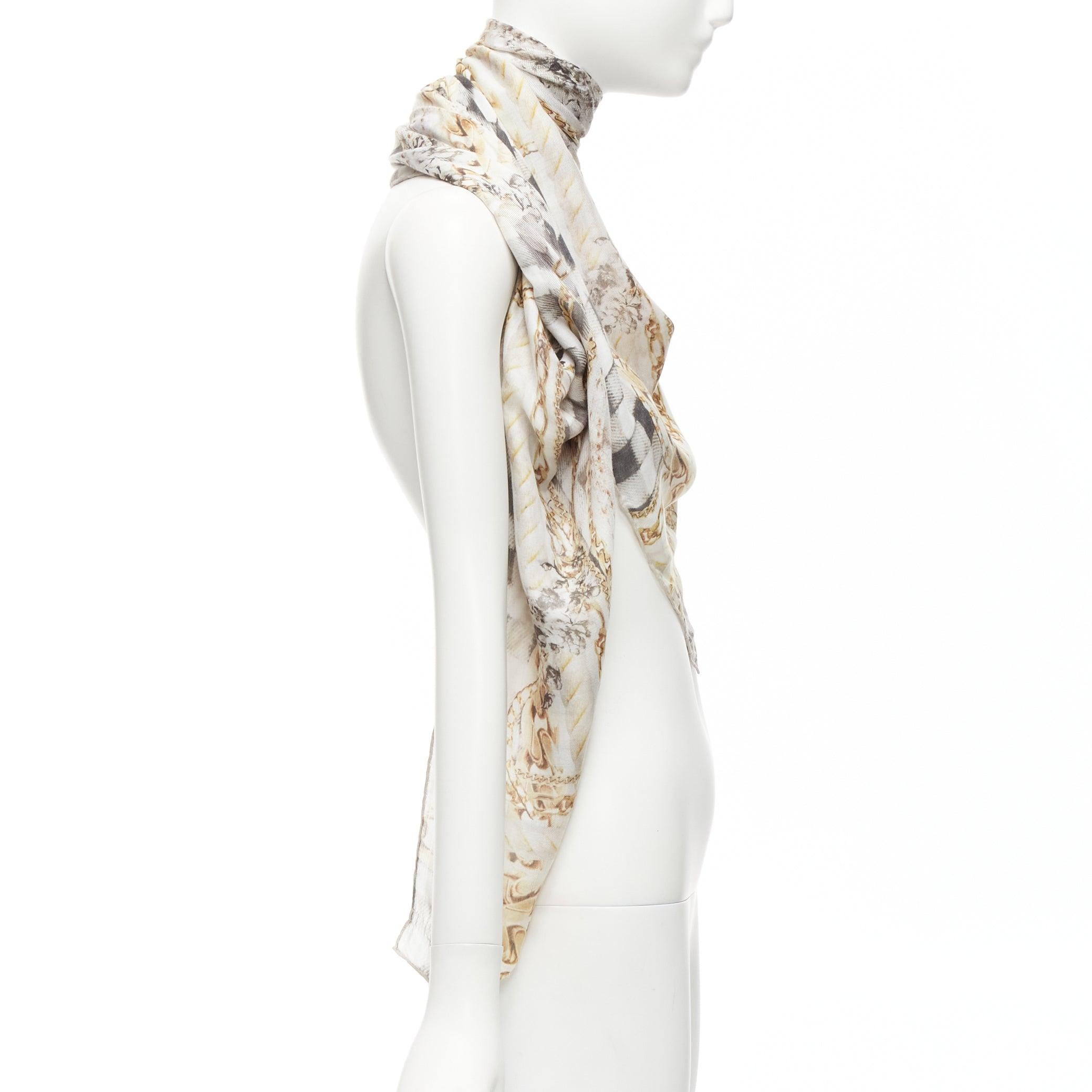 Women's BALMAIN cream modal cashmere chain check tromp loeil print scarf For Sale
