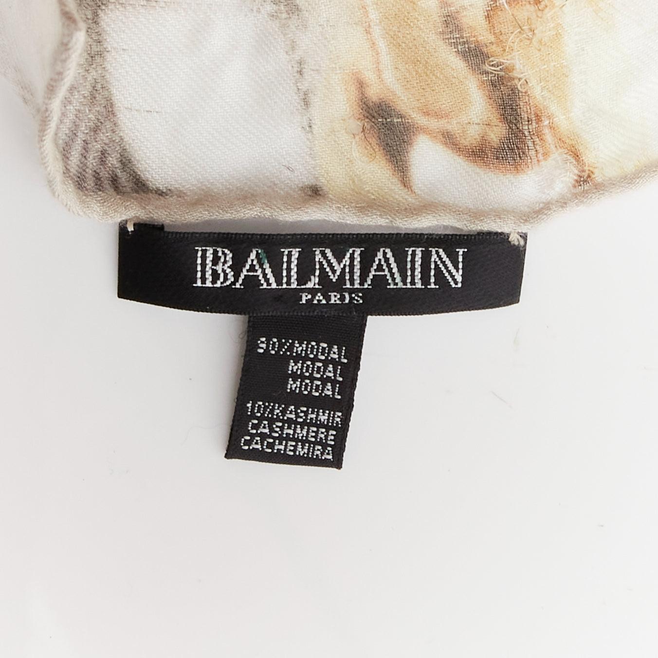 BALMAIN cream modal cashmere chain check tromp loeil print scarf For Sale 4