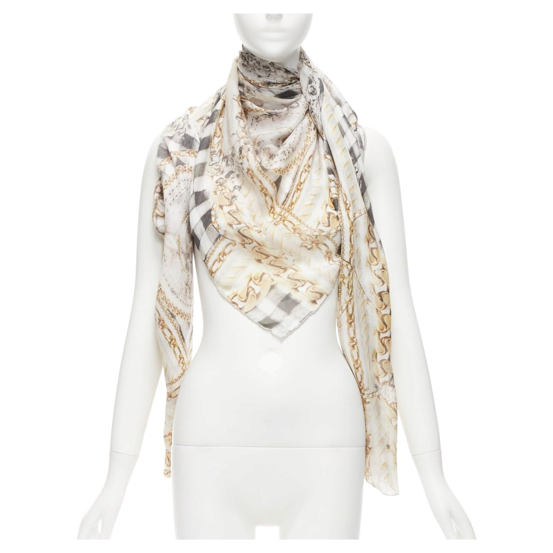 BALMAIN Cremefarbener modaler Schal aus Kaschmirkette mit Kaschmirmuster und Tromp-Loeildruck