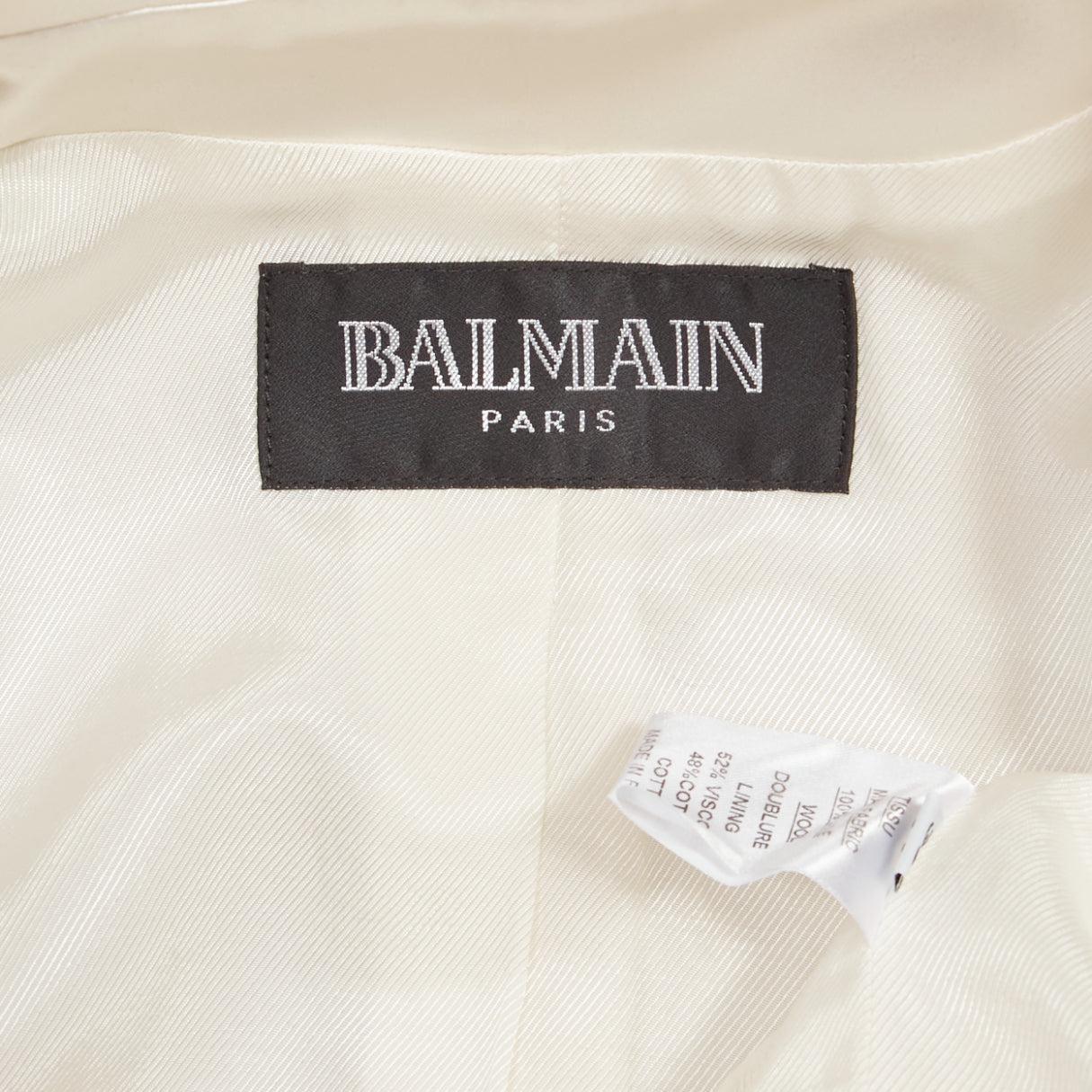 BALMAIN cream pagoda peak power shoulder single button tuxedo jacket FR38 S For Sale 6