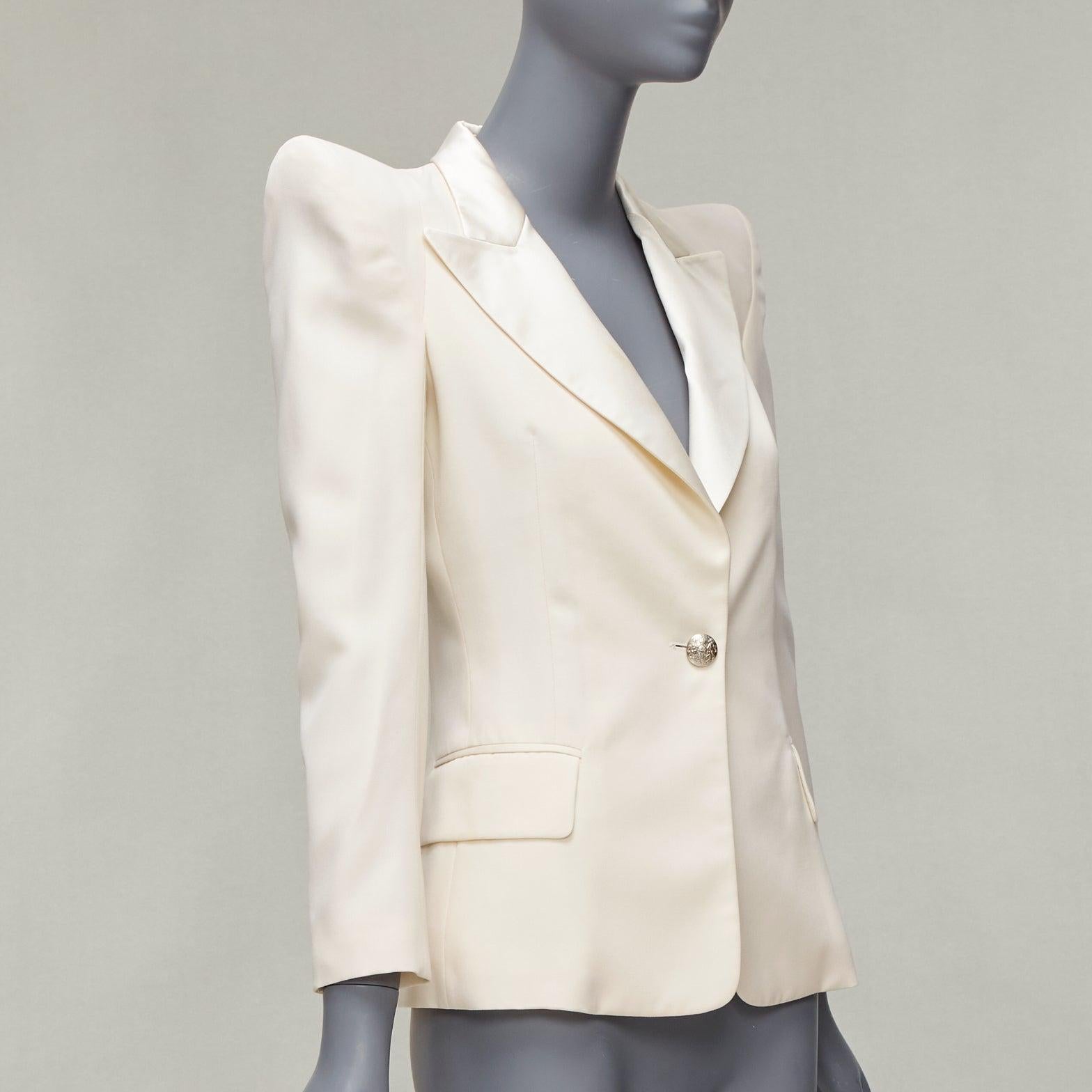 BALMAIN cream pagoda peak power shoulder single button tuxedo jacket FR38 S In Good Condition For Sale In Hong Kong, NT
