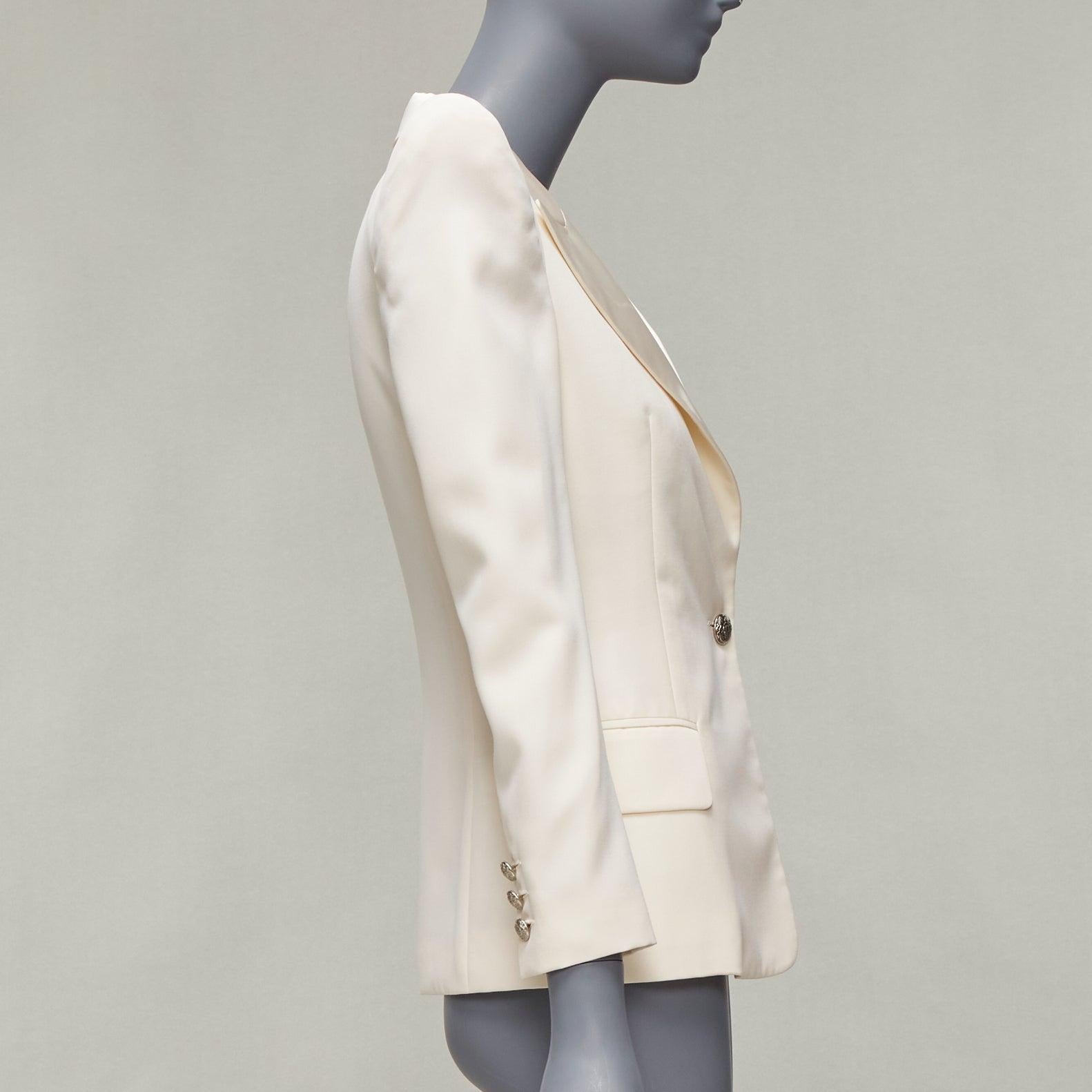 Women's BALMAIN cream pagoda peak power shoulder single button tuxedo jacket FR38 S For Sale