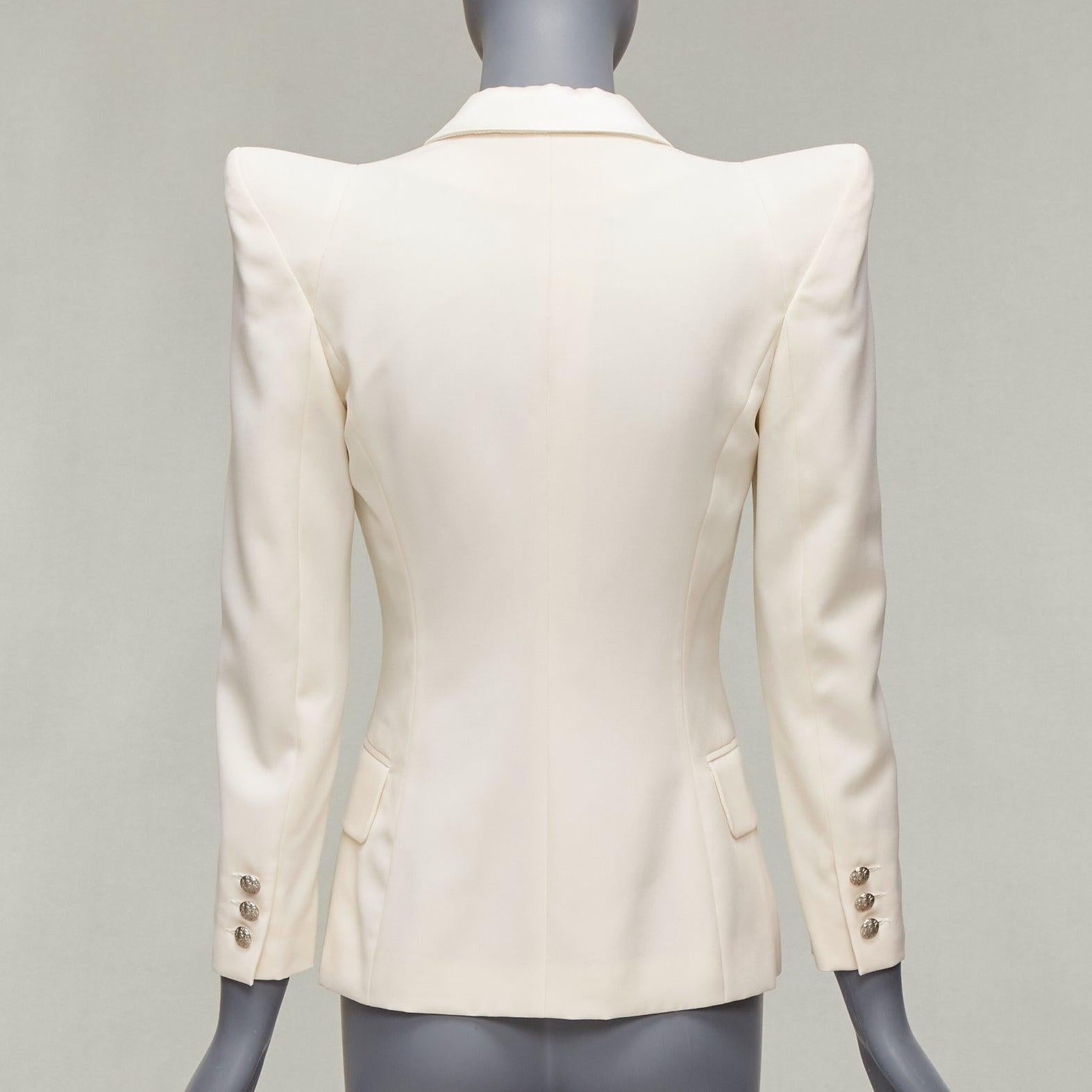 BALMAIN cream pagoda peak power shoulder single button tuxedo jacket FR38 S For Sale 1