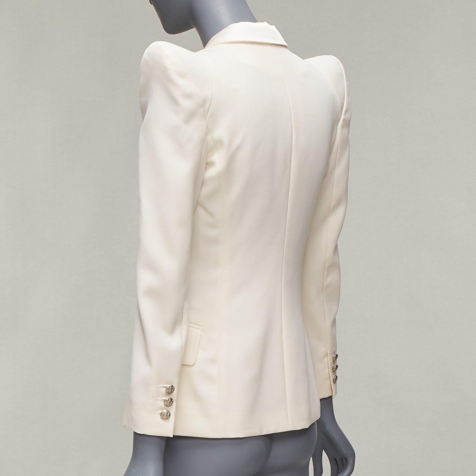 BALMAIN cream pagoda peak power shoulder single button tuxedo jacket FR38 S For Sale 2