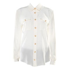 Balmain Cream Silk Gold Tone Button Detail Long Sleeve Shirt M