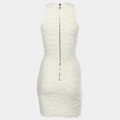 Balmain Cream Textured Nylon Blend Pearl Detail Midi Dress XS