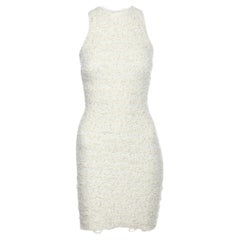 Balmain Cream Textured Nylon Blend Pearl Detail Midi Dress XS