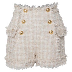 Balmain Cream Tweed Button Detail Shorts S
