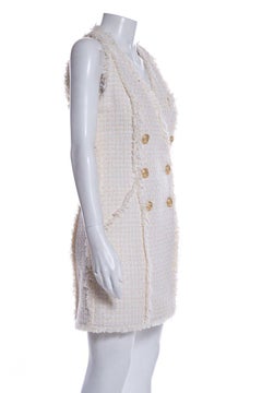 BALMAIN Cream Tweed Mini Dress Size 36