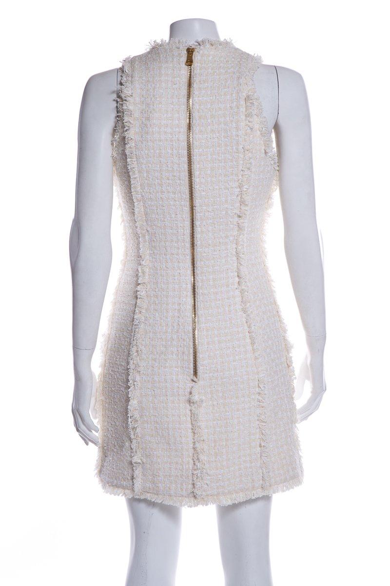Gray BALMAIN Cream Tweed Mini Dress Size 36 For Sale