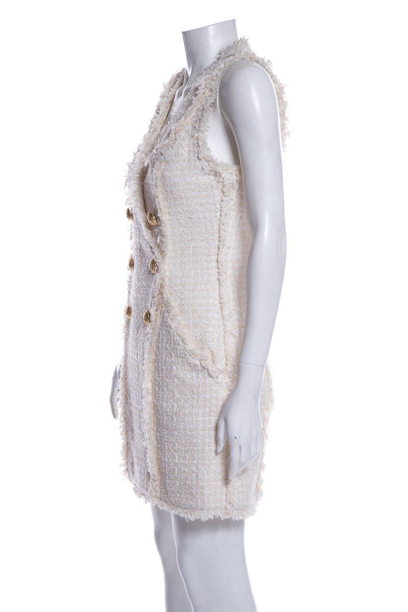 BALMAIN Cream Tweed Mini Dress Size 36 In Good Condition For Sale In Scottsdale, AZ