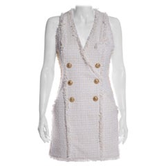 BALMAIN Cream Tweed Mini Dress Size 36